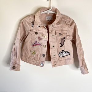 The Childerns Place Toddler Girls Jean Jacket Sz 3T Pink Patches Snap Buttons